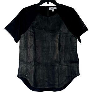 Derek Lam Athletica Black Leather Front Mesh See Through Short Sleeves Small